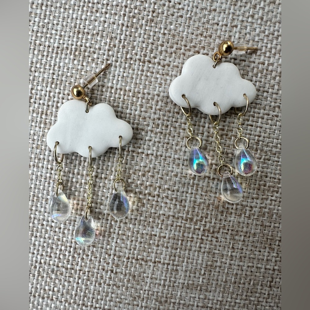 Cloud Drop Earrings in White and Gold